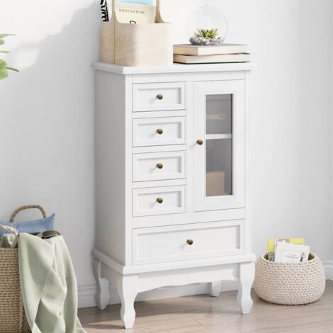 INLIFE Armoire avec 5 tiroirs et 2 étagères Blanc