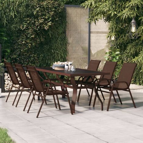 SKM Table de jardin Marron et noir 180x80x70 cm Acier et verre