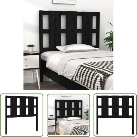 SKM Tête de lit Noir 95,5x4x100 cm Bois massif de pin (1/5)