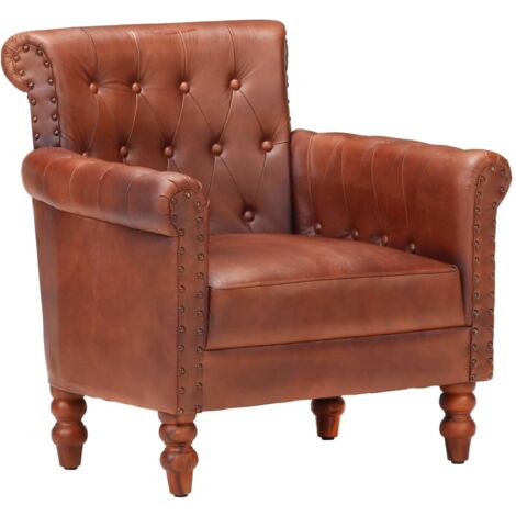 SKM Fauteuil Marron Cuir de chèvre véritable (1/5)