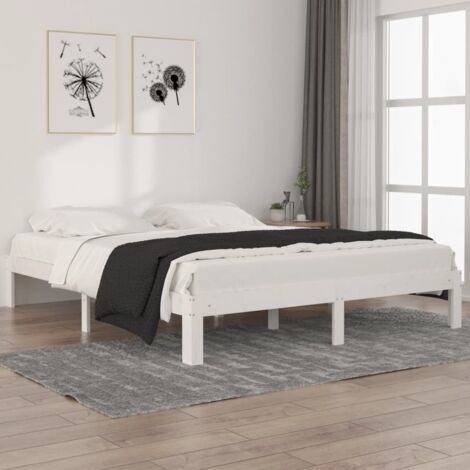 SKM Cadre de lit Blanc Bois de pin massif 160x200 cm (1/5)