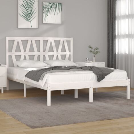 SKM Cadre de lit Blanc Bois de pin massif 120x200 cm (1/5)