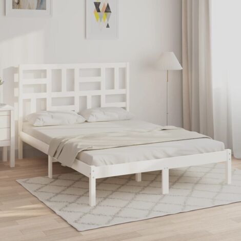 SKM Cadre de lit Blanc Bois massif 160x200 cm (1/5)