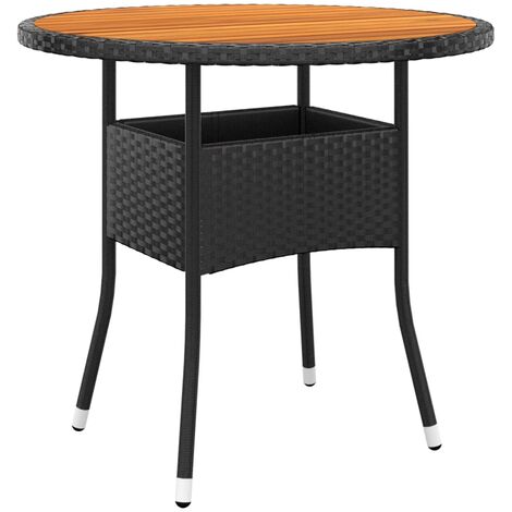 SKM Table de jardin Ø80x75 cm Résine tressée et bois d'acacia Noir (1/4)
