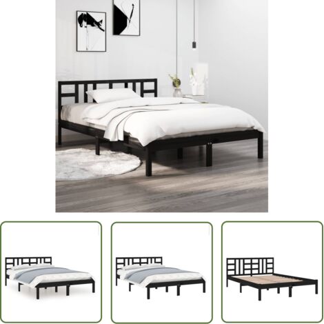 SKM Cadre de lit Noir Bois massif 140x190 cm (1/5)