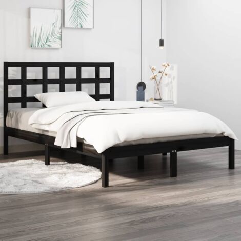SKM Cadre de lit Noir Bois massif 140x190 cm (1/5)