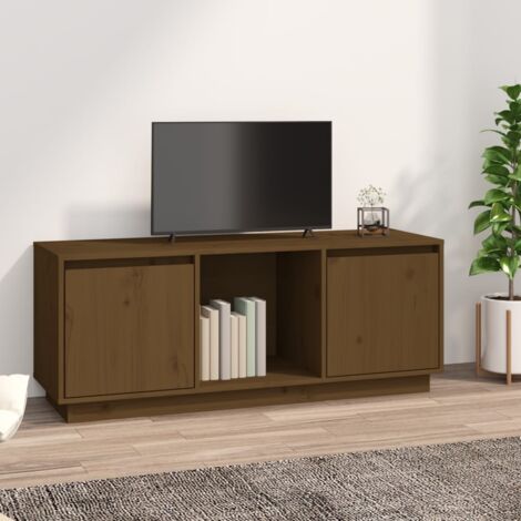SKM Meuble TV Marron miel 110,5x35x44 cm Bois de pin massif (1/5)