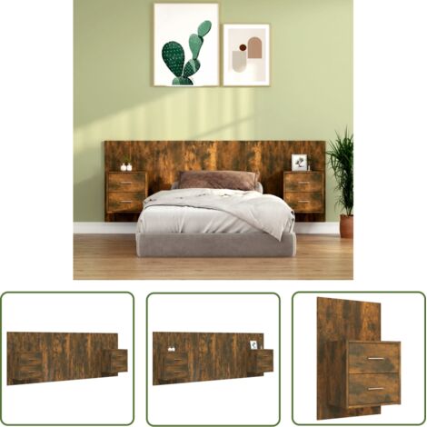 The Living Store Tête de lit avec armoires Chêne fumé Bois d'ingénierie - Tête De Lit - Meuble De Chambre - Tête De Lit Avec Rangements - Table De Nuit Murale - Mobilier Moderne (1/5)