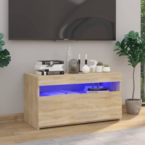 VIDAXL Meuble TV avec lumieres LED Chene fume 160x35x40 cm pas cher