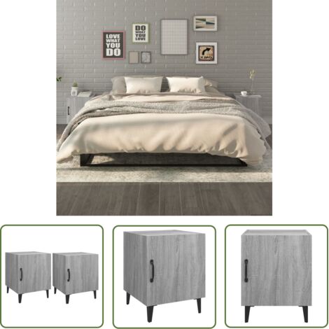 SKM Tables de chevet 2 pcs Sonoma gris Bois d'ingénierie (1/5)