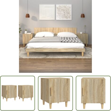 The Living Store Tables de chevet 2 pcs Chêne Sonoma Bois d'ingénierie - Table De Chevet - Meuble De Chambre - Mobilier Intérieur - Commode - Étagère (1/5)