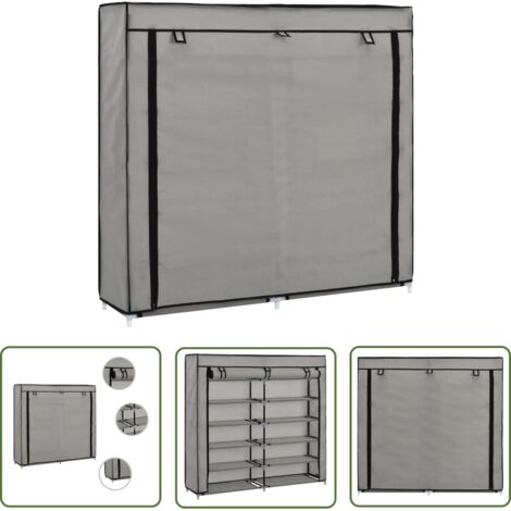 SKM Meuble à Chaussures avec Housse Tissu Gris 115x28x110 cm (1/5)