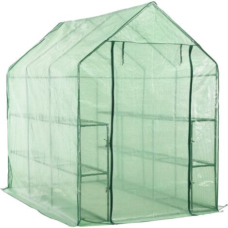 SKM Serre de plain-pied avec 12 étagères Acier 143x214x196 cm (1/5)