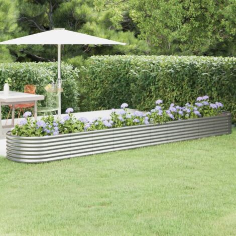 SKM Jardinière de jardin Acier enduit de poudre 440x80x36cm Argenté (1/5)