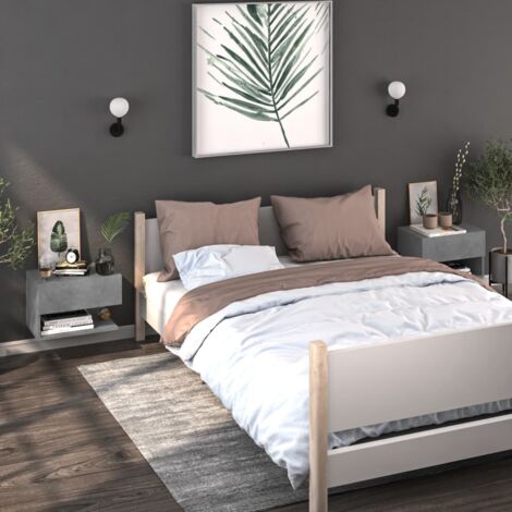 SKM Tables de chevet murales 2 pcs Gris béton Bois d'ingénierie (1/5)