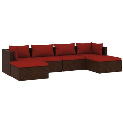INLIFE Salon de jardin 6 pcs avec coussins Résine tressée Marron (1/5)