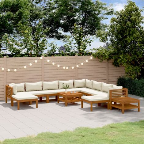 INLIFE Salon de jardin 12 pcs avec coussin crème Bois d'acacia solide (1/5)