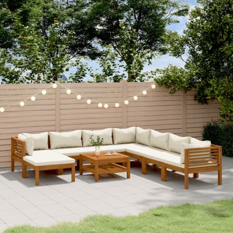 INLIFE Salon de jardin 9 pcs avec coussin crème Bois d'acacia solide (1/5)
