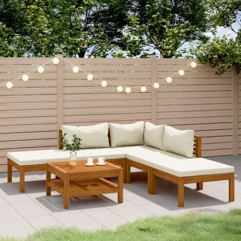 INLIFE Salon de jardin 6 pcs avec coussin crème Bois d'acacia solide (1/5)