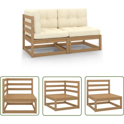 INLIFE Salon de jardin 2 pcs avec coussins Marron miel Bois de pin (1/5)