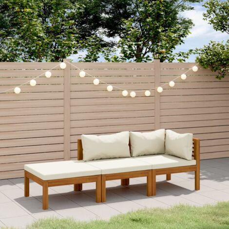 INLIFE Salon de jardin 3 pcs avec coussin crème Bois d'acacia solide (1/5)