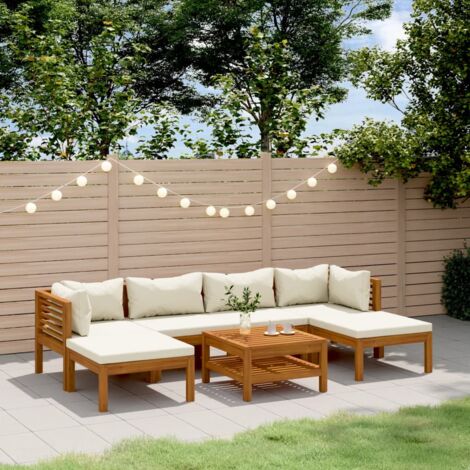 INLIFE Salon de jardin 7 pcs avec coussin crème Bois d'acacia solide (1/5)