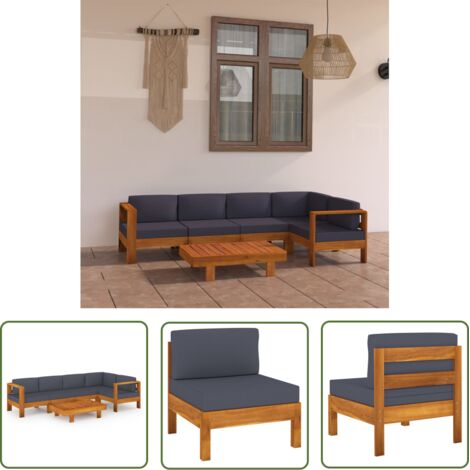The Living Store Salon de jardin 6 pcs avec coussins gris foncé Bois d'acacia - Salon De Jardin - Mobilier De Jardin - Ensemble De Jardin - Meubles Exterieur - Acacia (1/5)