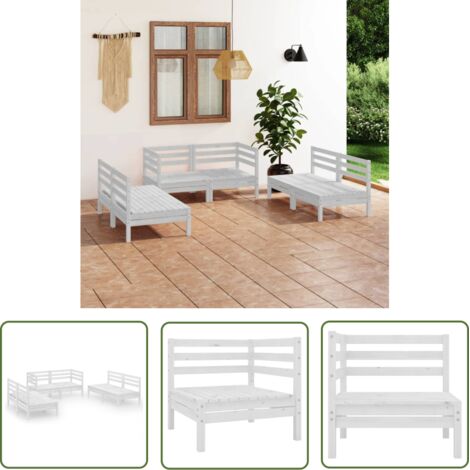 The Living Store Salon de jardin 6 pcs Blanc Bois de pin massif - Salon De Jardin - Mobilier De Jardin - Set De Salon De Jardin - Meubles En Bois - Chaise Longue (1/5)