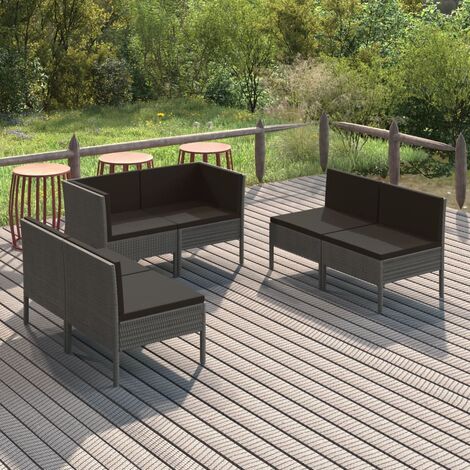 INLIFE Salon de jardin 6 pcs avec coussins Résine tressée Gris (1/5)