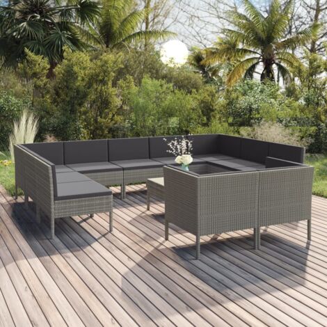 INLIFE Salon de jardin 12 pcs avec coussins Résine tressée Gris (1/5)