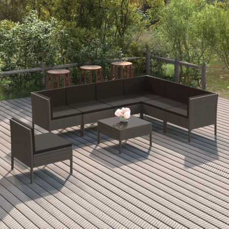 INLIFE Salon de jardin 8 pcs avec coussins Résine tressée Gris (1/5)
