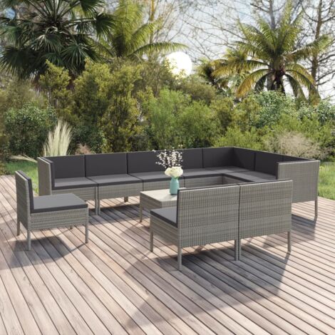 INLIFE Salon de jardin 11 pcs avec coussins Résine tressée Gris (1/5)