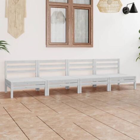 INLIFE Salon de jardin 4 pcs Blanc Bois de pin massif (1/5)