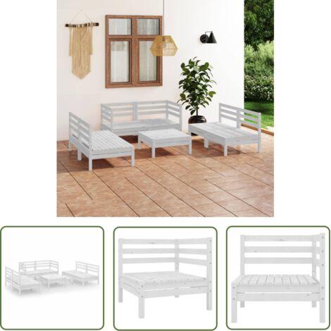 The Living Store Salon de jardin 7 pcs Blanc Bois de pin massif - Salon De Jardin - Mobilier De Jardin - Set De Salon De Jardin - Meubles En Bois - Bois De Pin (1/5)