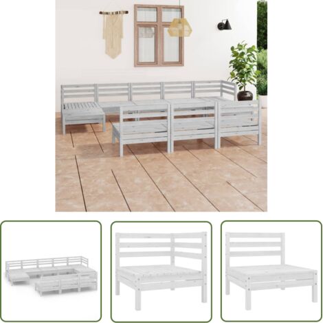 INLIFE Salon de jardin 10 pcs Blanc Bois de pin massif (1/5)