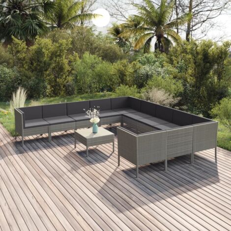 INLIFE Salon de jardin 12 pcs avec coussins Résine tressée Gris (1/5)