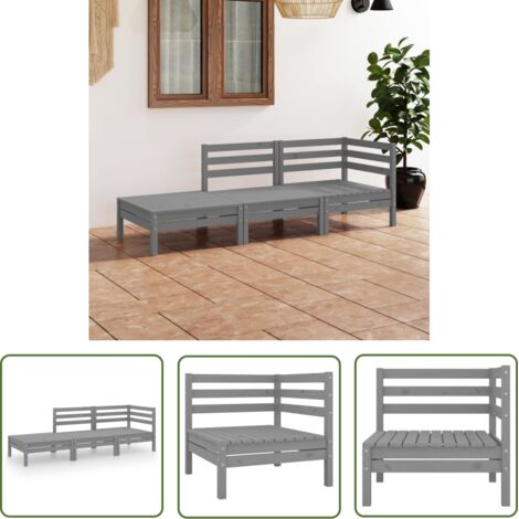 INLIFE Salon de jardin 3 pcs Gris Bois de pin massif (1/5)