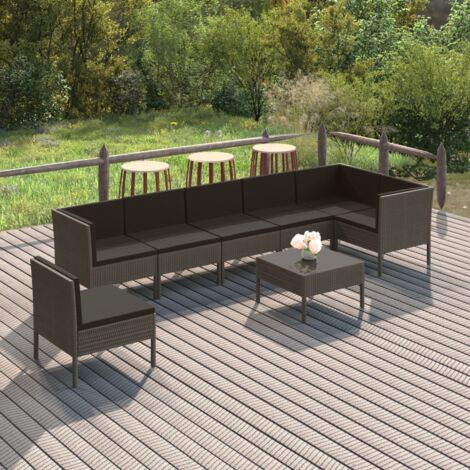 INLIFE Salon de jardin 8 pcs avec coussins Résine tressée Gris (1/5)