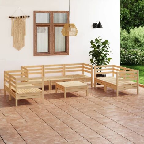 INLIFE Salon de jardin 8 pcs Bois de pin massif (1/5)