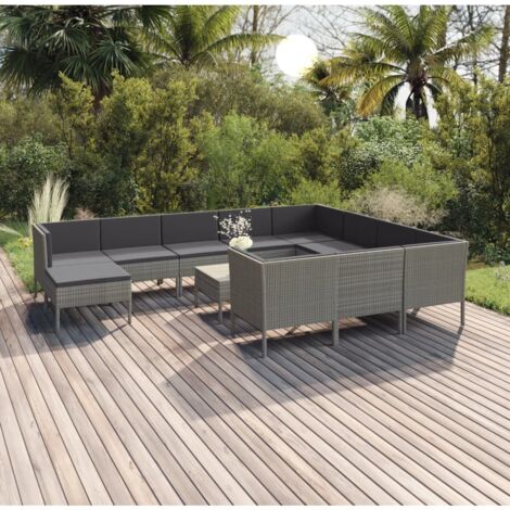 INLIFE Salon de jardin 12 pcs avec coussins Résine tressée Gris (1/5)