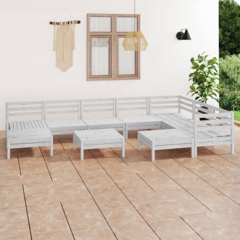 INLIFE Salon de jardin 10 pcs Bois de pin massif Blanc (1/5)
