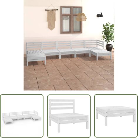 INLIFE Salon de jardin 7 pcs Blanc Bois de pin massif (1/5)