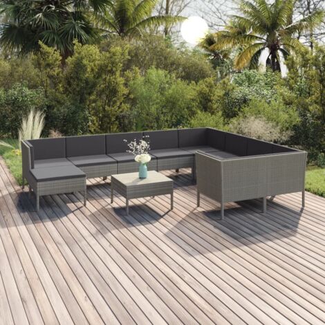 INLIFE Salon de jardin 11 pcs avec coussins Résine tressée Gris (1/5)