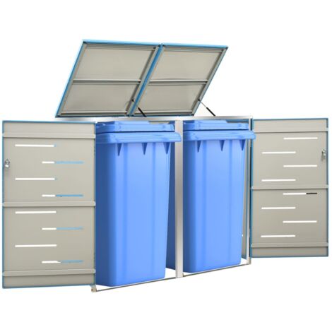INLIFE Abri pour deux poubelles 138x77,5x115,5 cm Inox (1/5)
