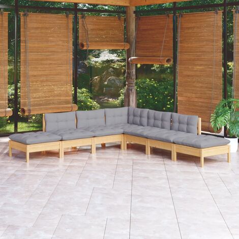 INLIFE Salon de jardin 7 pcs avec coussins gris Bois de pin (1/5)