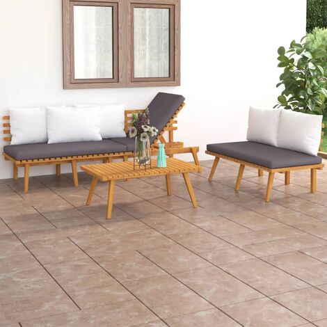 INLIFE Salon de jardin 3 pcs avec coussins Bois d'acacia solide (1/5)
