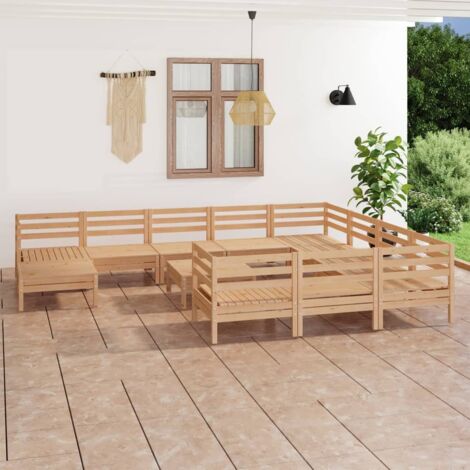 INLIFE Salon de jardin 12 pcs Bois de pin massif (1/5)