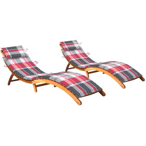 INLIFE Chaises longues 2 pcs avec coussins Bois d'acacia solide (1/5)