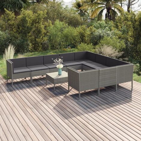 INLIFE Salon de jardin 11 pcs avec coussins Résine tressée Gris (1/5)