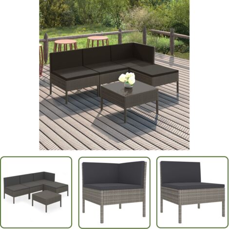 INLIFE Salon de jardin 5 pcs avec coussins Résine tressée Gris (1/5)